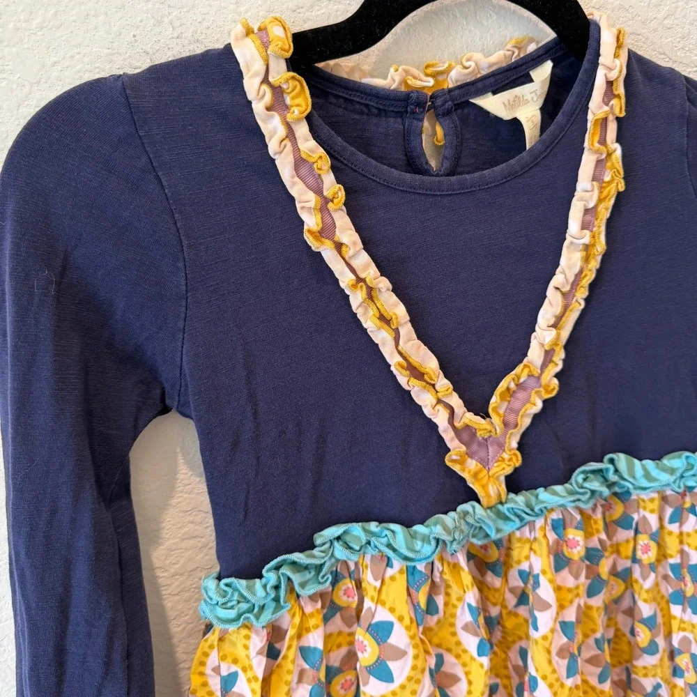 Matilda Jane Girls Navy Blue Floral Ruffle Long Sleeve Dress Size 2 Kids